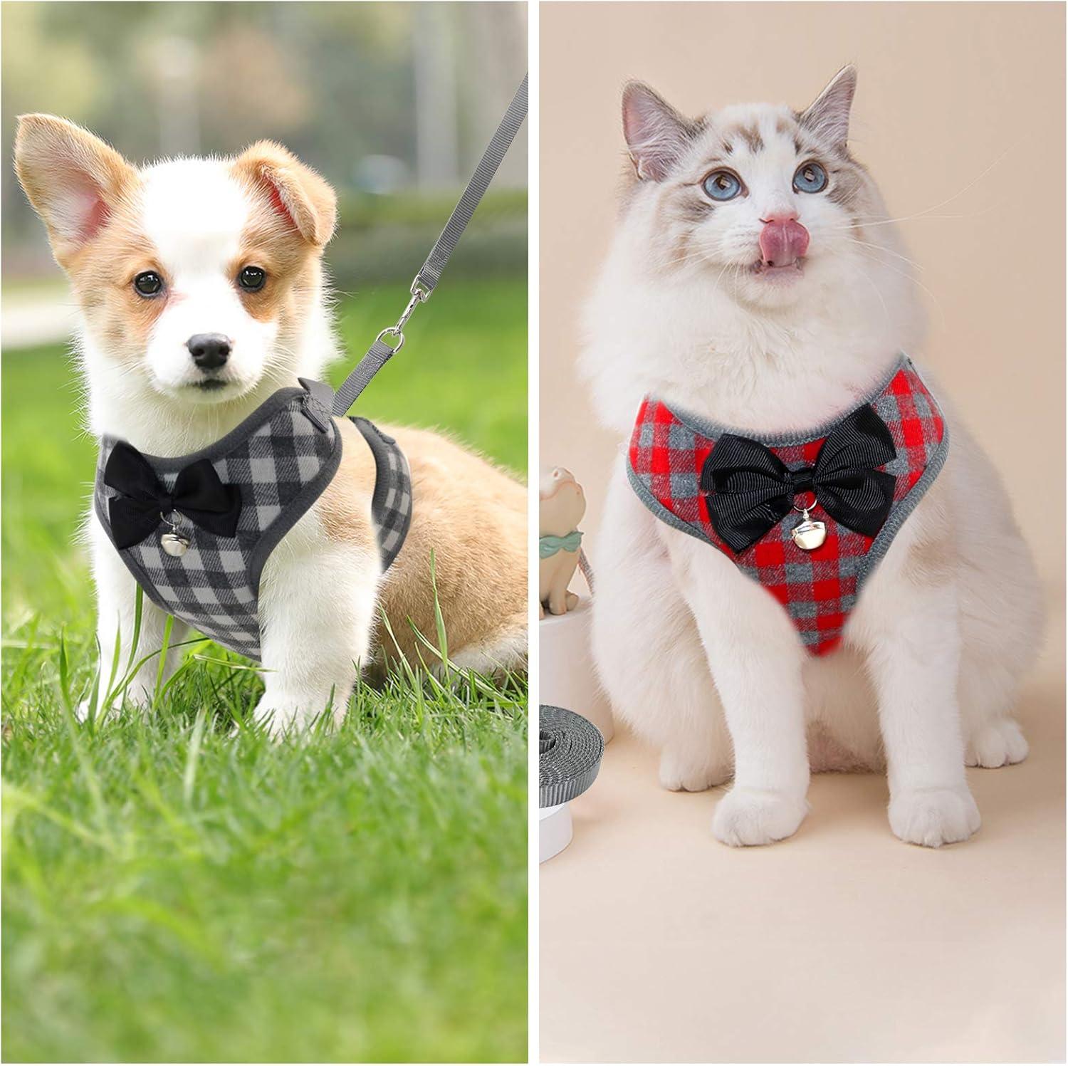 imageRypet Small Dog Harness and Leash Set No Pull Pet Harness with Soft Mesh Nylon Vest for Small Dogs and Cats Red MRed Gray