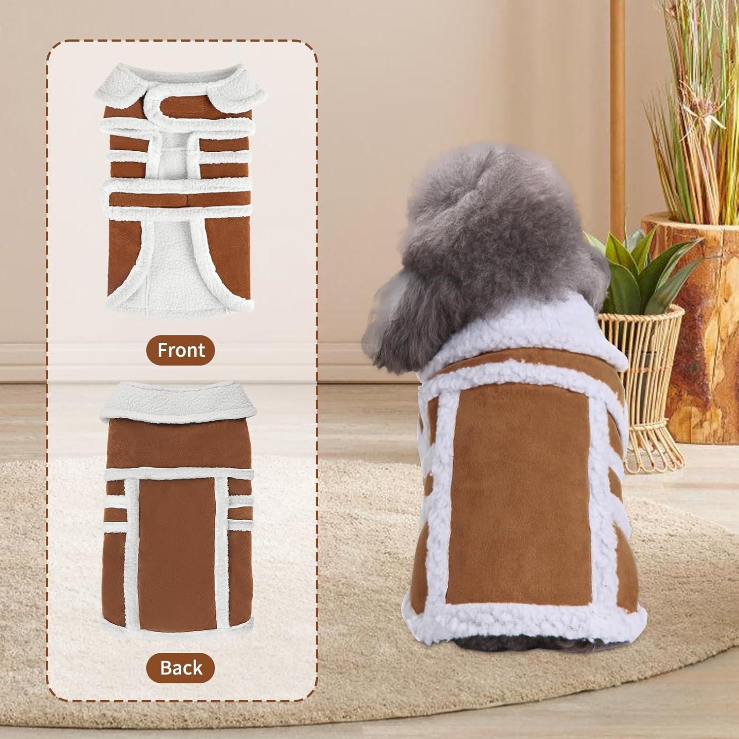 imageRypet Small Dog Winter Coat Shearling Fleece Dog Warm Coat for Small to Medium Breeds Coffee LargeCoffee1