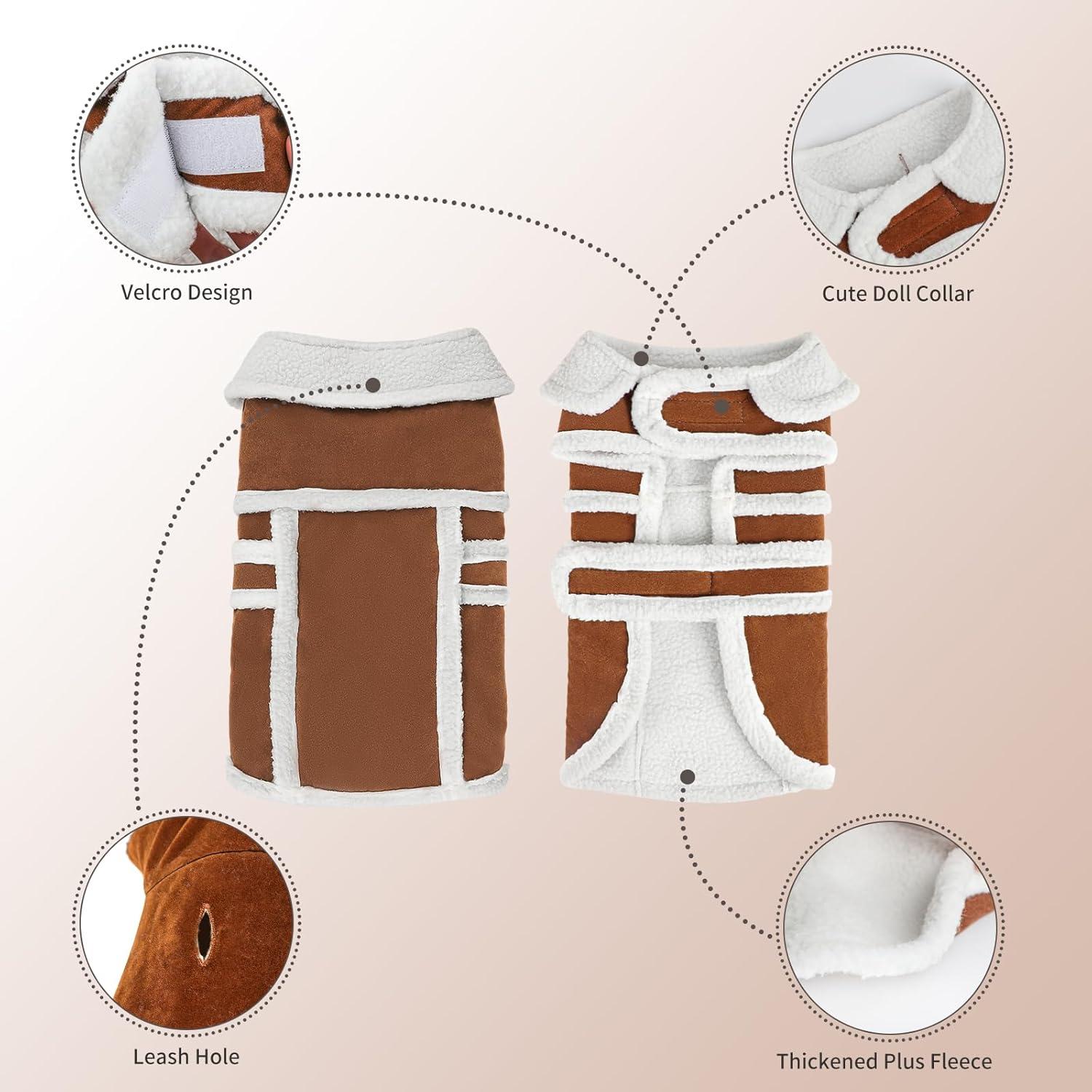 imageRypet Small Dog Winter Coat Shearling Fleece Dog Warm Coat for Small to Medium Breeds Coffee LargeCoffee1