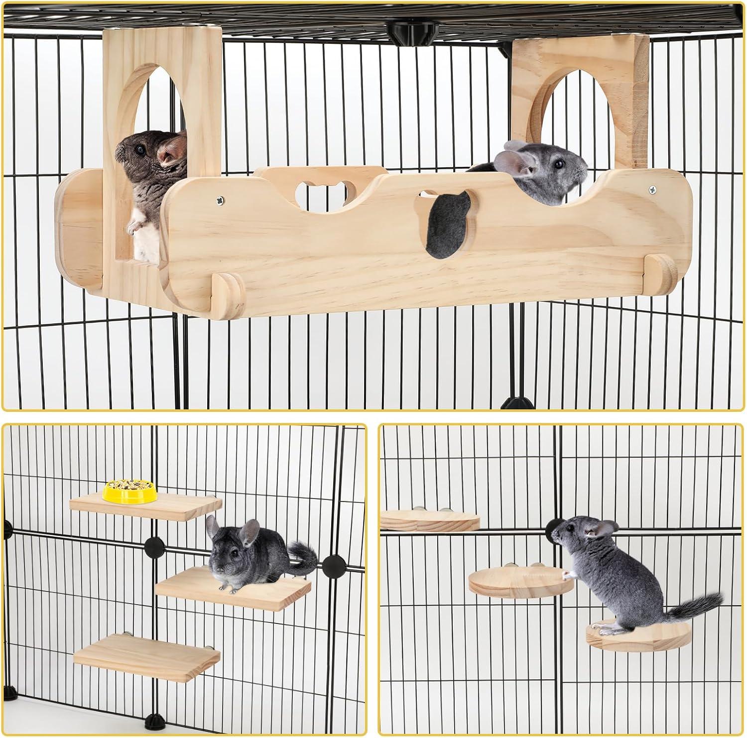 imageRypet Wood Chinchilla Suspension Bridge Pine Wood Chinchillas Ledges Set and Cage Platform Small Animals Habitat Toy Chinchillas Cage Accessories Chinchilla Hideout for Sugar Gliders Rats Squirrel