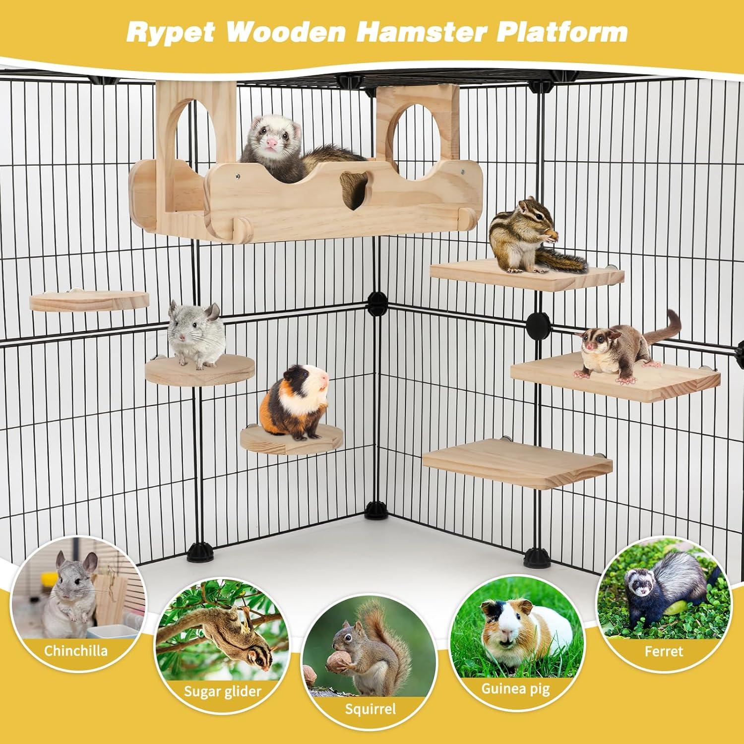 imageRypet Wood Chinchilla Suspension Bridge Pine Wood Chinchillas Ledges Set and Cage Platform Small Animals Habitat Toy Chinchillas Cage Accessories Chinchilla Hideout for Sugar Gliders Rats Squirrel