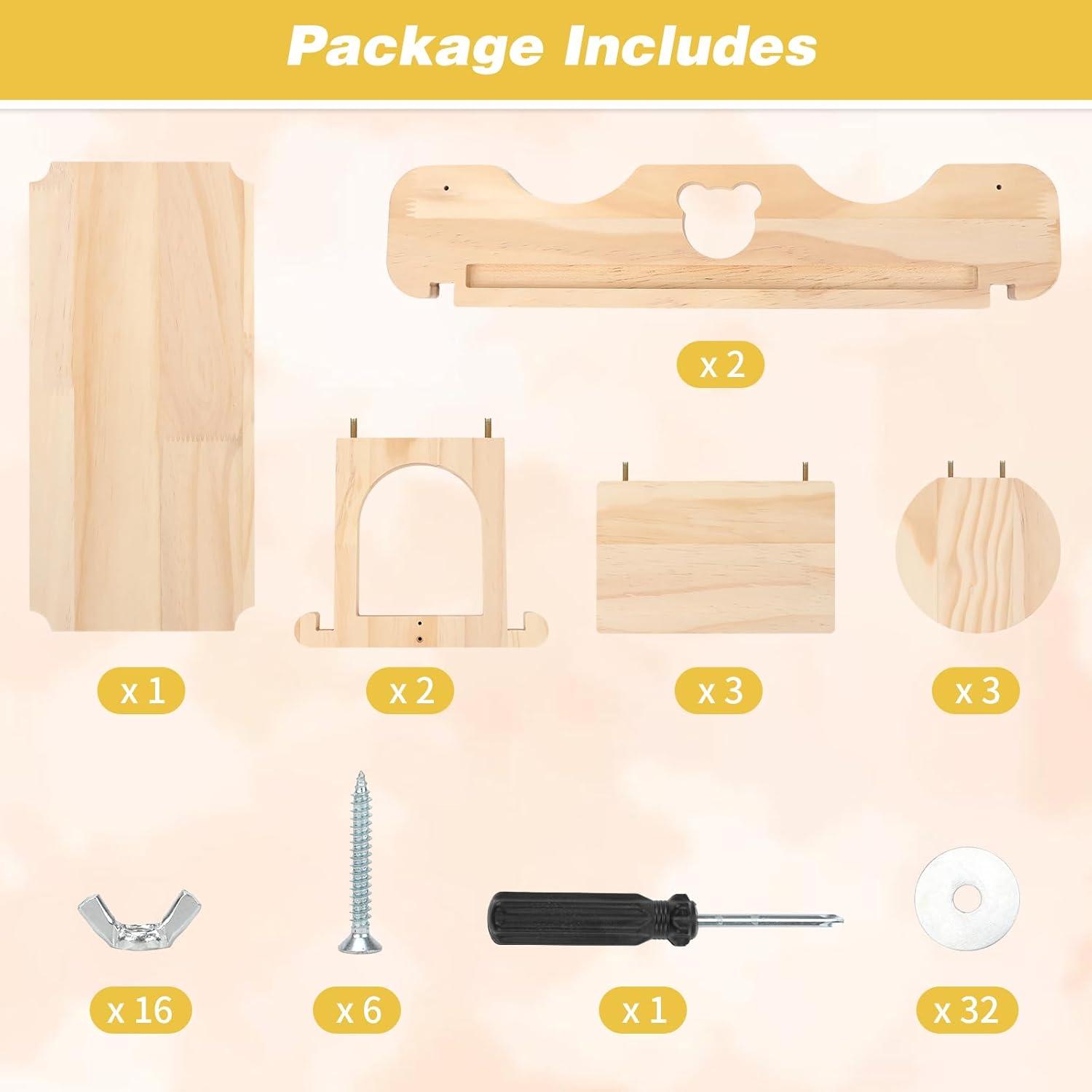 imageRypet Wood Chinchilla Suspension Bridge Pine Wood Chinchillas Ledges Set and Cage Platform Small Animals Habitat Toy Chinchillas Cage Accessories Chinchilla Hideout for Sugar Gliders Rats Squirrel