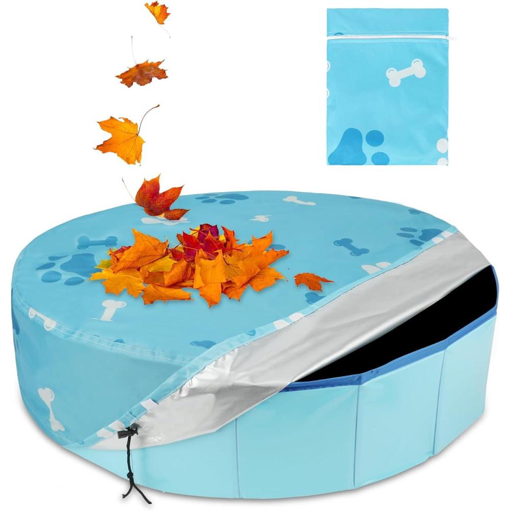 imageRypet 71 inch Pet Pool Cover Foldable Round Dog Swimming Pool Covers Kiddie Pool CoversLeak Proof Washable Kiddies Pet Small Paddling Bath Accessories for Dog Kiddie Pool Bathing TubBlue210DBlue