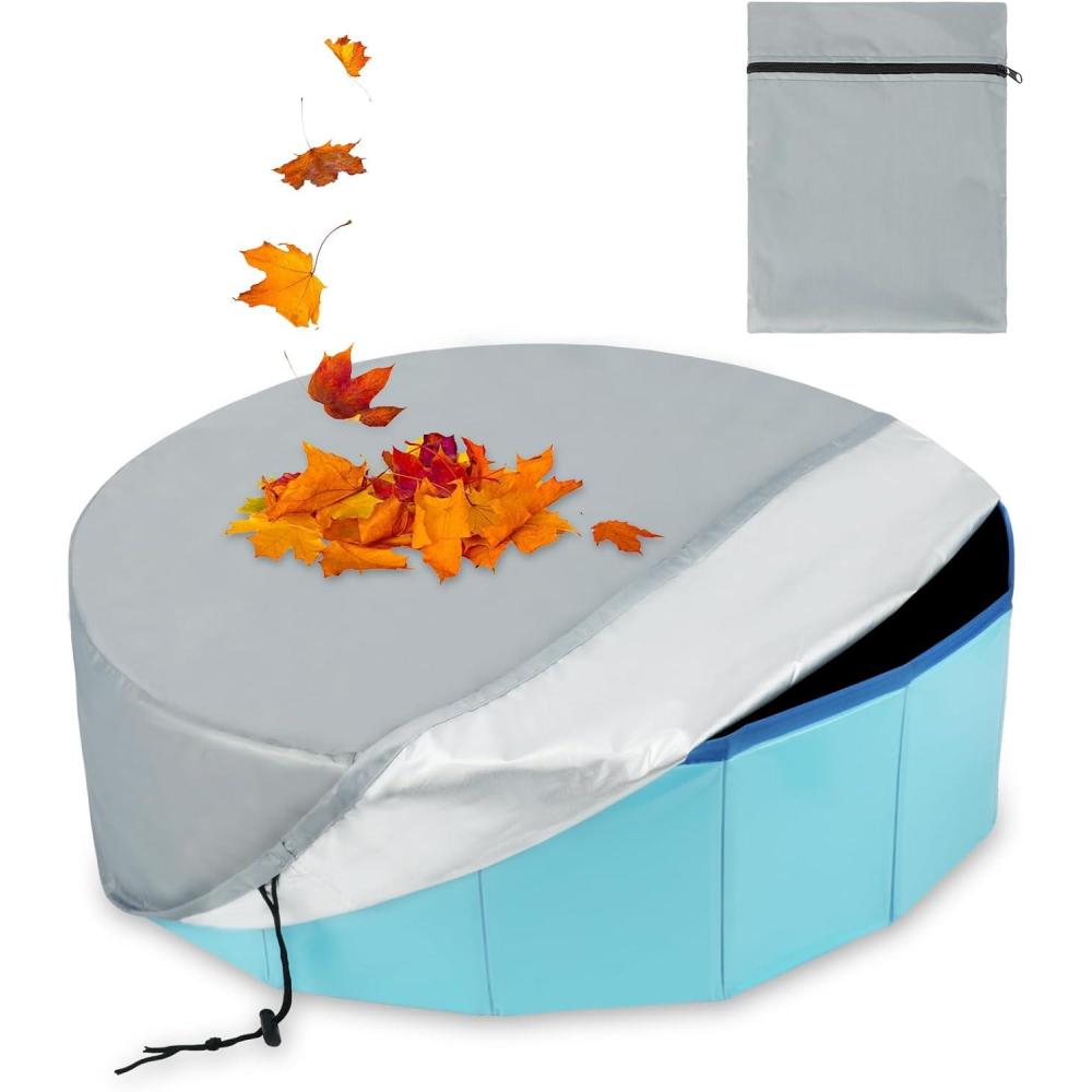 imageRypet 71 inch Pet Pool Cover Foldable Round Dog Swimming Pool Covers Kiddie Pool CoversLeak Proof Washable Kiddies Pet Small Paddling Bath Accessories for Dog Kiddie Pool Bathing TubBlue210DGrey