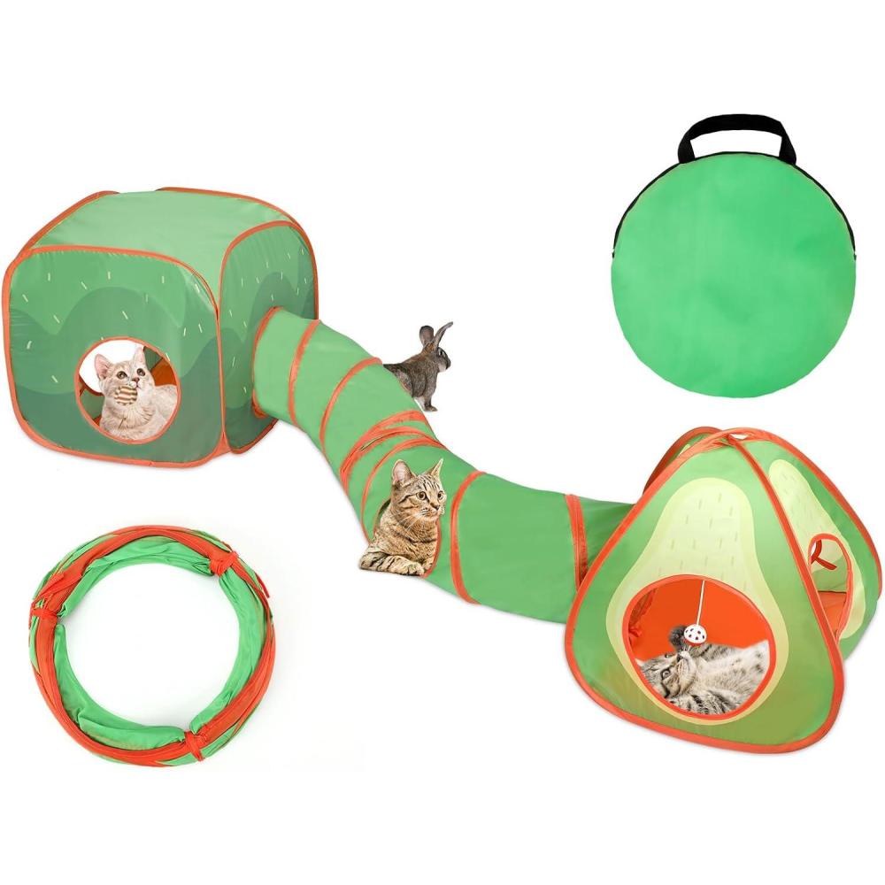 imageRypet Cat Tunnels for Indoor Cats with Cube Tent Interactive Collapsible Cat Tube and Foldable Cubes Playground for Hiding Hunting and Resting Pet Tube with Bell for Kitten Rabbit Puppy FerretGreen