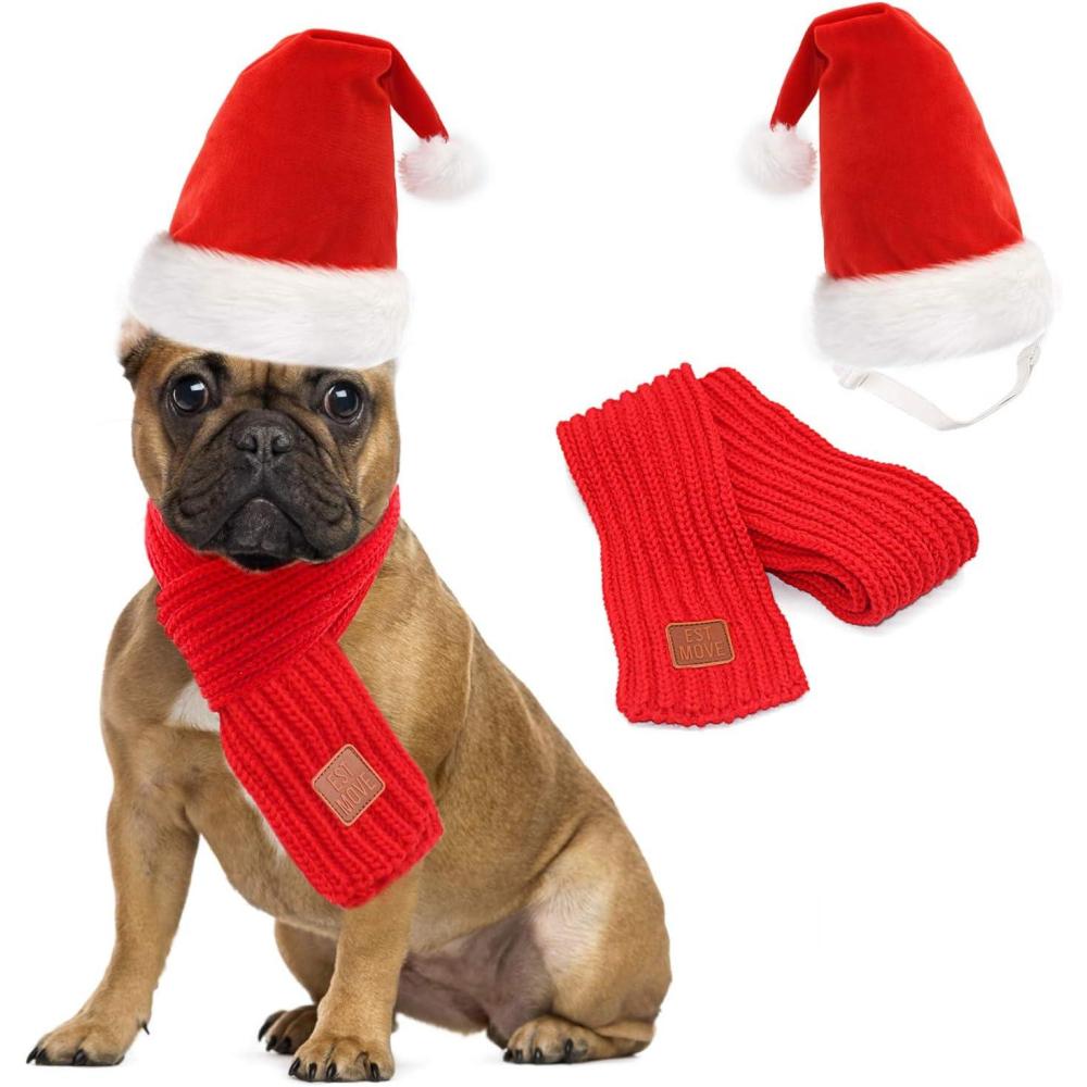 imageRypet Dog Santa Hat and Scarf Christmas Dog Costumes Pet Santa hat Christmas Dogs Scarf for Small to Medium Dogs and CatsHatScarf