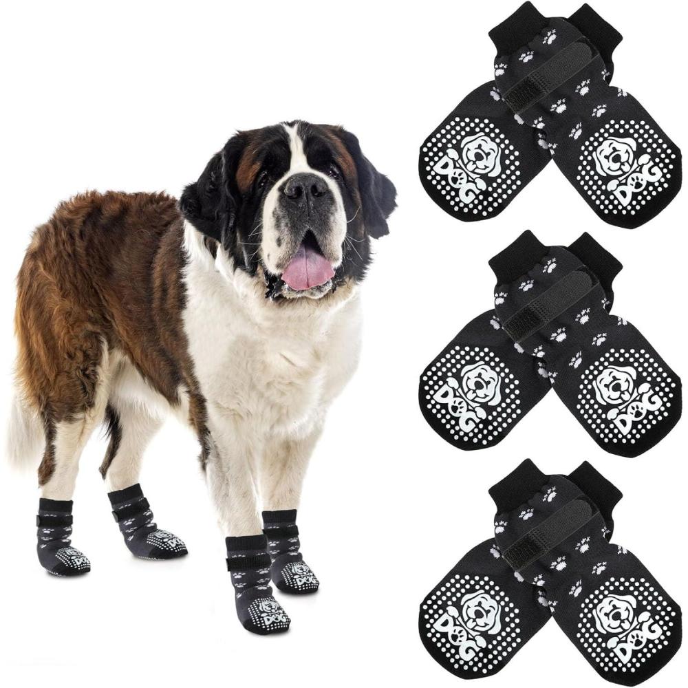 imageRypet Double Side AntiSlip Dog Socks 3 Pairs Dog Grip Socks with Adjustable Strap Dog Socks for Hardwood Floors Pet Paw Protector for Small Medium Large DogsDog pattern3 Pairs