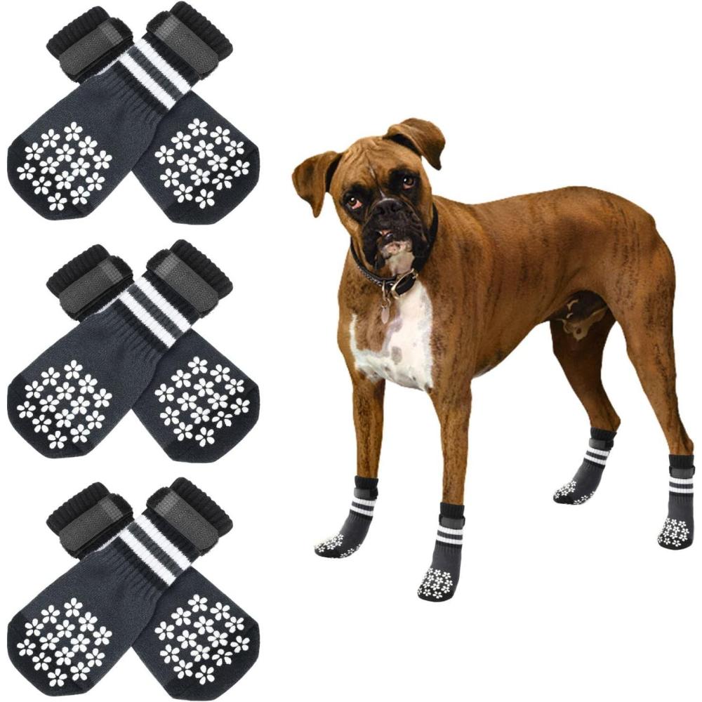 imageRypet Double Side AntiSlip Dog Socks 3 Pairs Dog Grip Socks with Adjustable Strap Dog Socks for Hardwood Floors Pet Paw Protector for Small Medium Large Dogsflower pattern3 Pairs