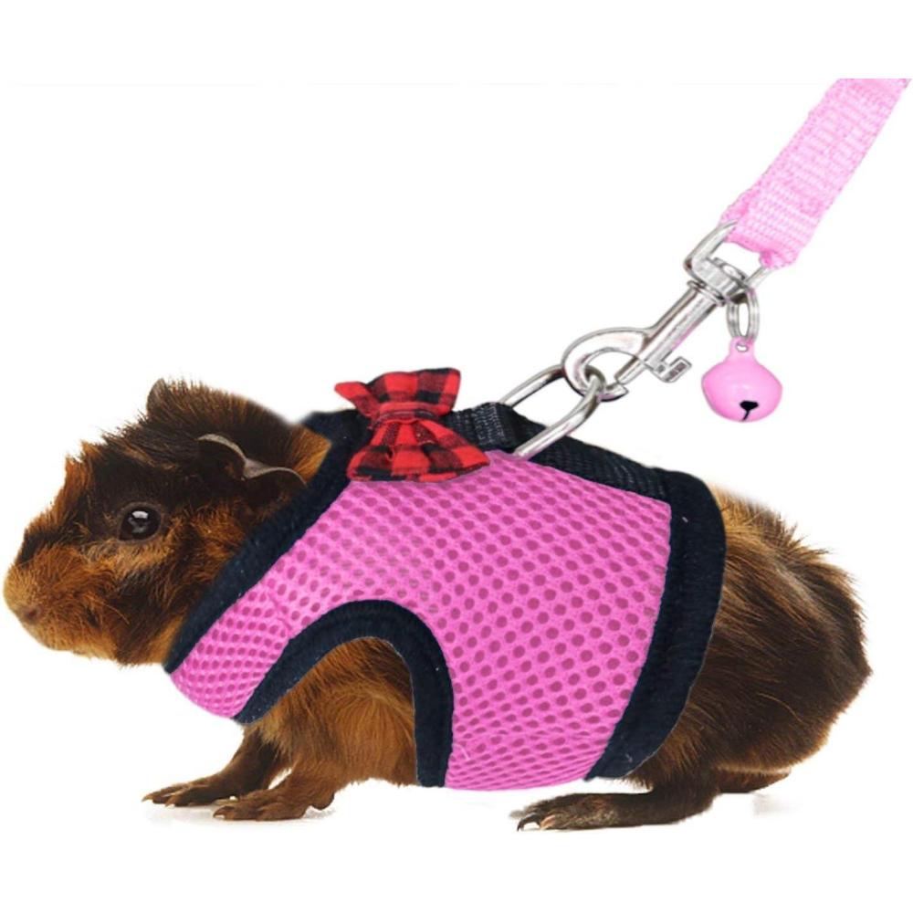 imageRypet Guinea Pig Harness and Leash  Soft Mesh Small Animal Harness with Safe Bell No Pull Comfort Padded Vest for Guinea Pigs Ferret Chinchilla and Similar Small AnimalsPink