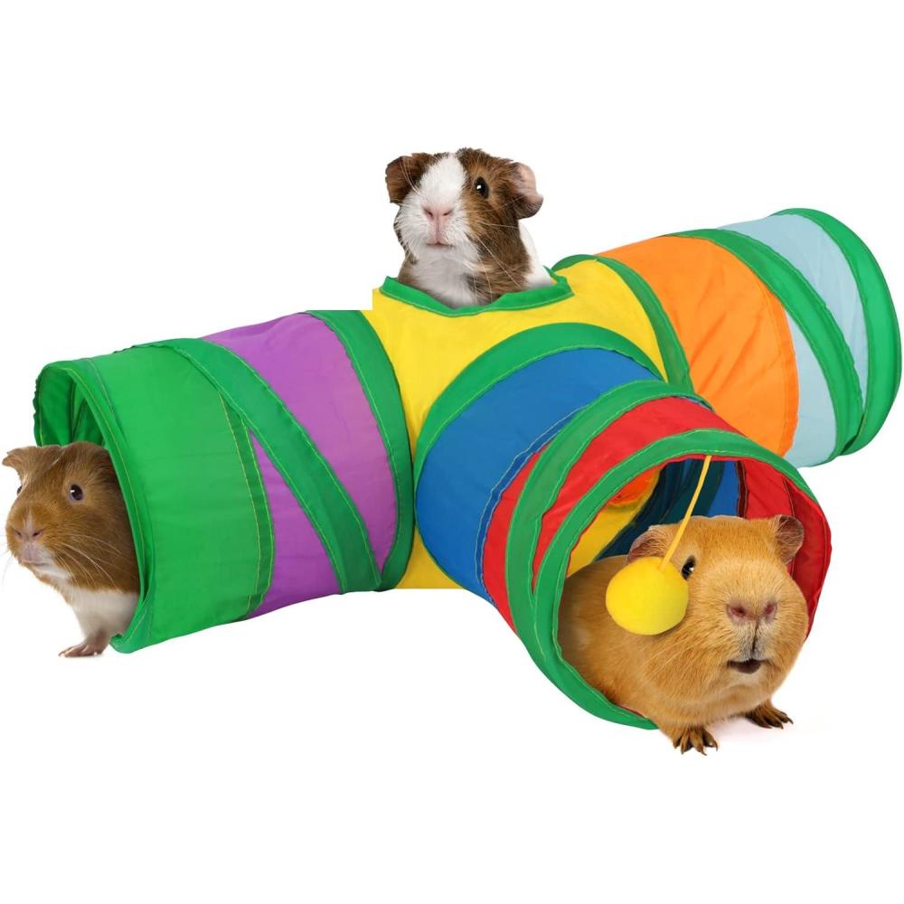 imageRypet Guinea Pig Tunnels and Tubes Collapsible 2 Way and LType Tunnel with Interactive Ball Small Animal Activity Tunnel Hideaway Toys for Baby Rabbit Ferret Hamster Chinchilla HedgehogRainbow
