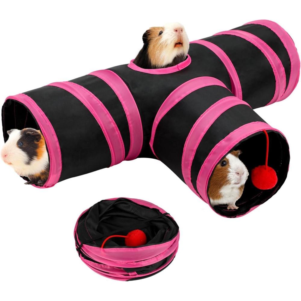 imageRypet Guinea Pig Tunnels and Tubes Collapsible 2 Way and LType Tunnel with Interactive Ball Small Animal Activity Tunnel Hideaway Toys for Baby Rabbit Ferret Hamster Chinchilla HedgehogRed Black