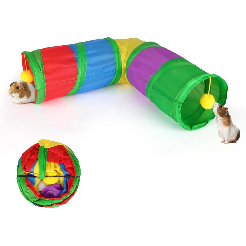 imageRypet Guinea Pig Tunnels and Tubes Collapsible 2 Way and LType Tunnel with Interactive Ball Small Animal Activity Tunnel Hideaway Toys for Baby Rabbit Ferret Hamster Chinchilla HedgehogColorful