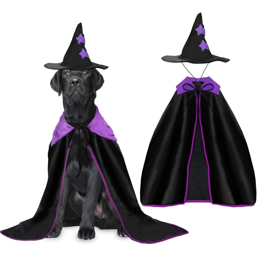imageRypet Halloween Dog Witch Costume Dog Halloween Costumes Set with Cloak and Star Hat Dogs Witches Cape for Large and Medium Dogs Pet Outfit for Halloween Party Magician and Witch Cosplay LLarge