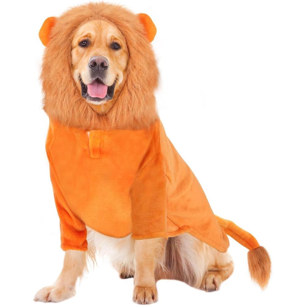 imageRypet Large Dog Lion Costume Pet Clothes for Halloween Party Simulation Lion Pets Outfits with Leash Hole Lion Mane for Dog Pet Lion Hoodie Cosplay Dog Costumes for Medium to Large Sized Dogs2XLarge