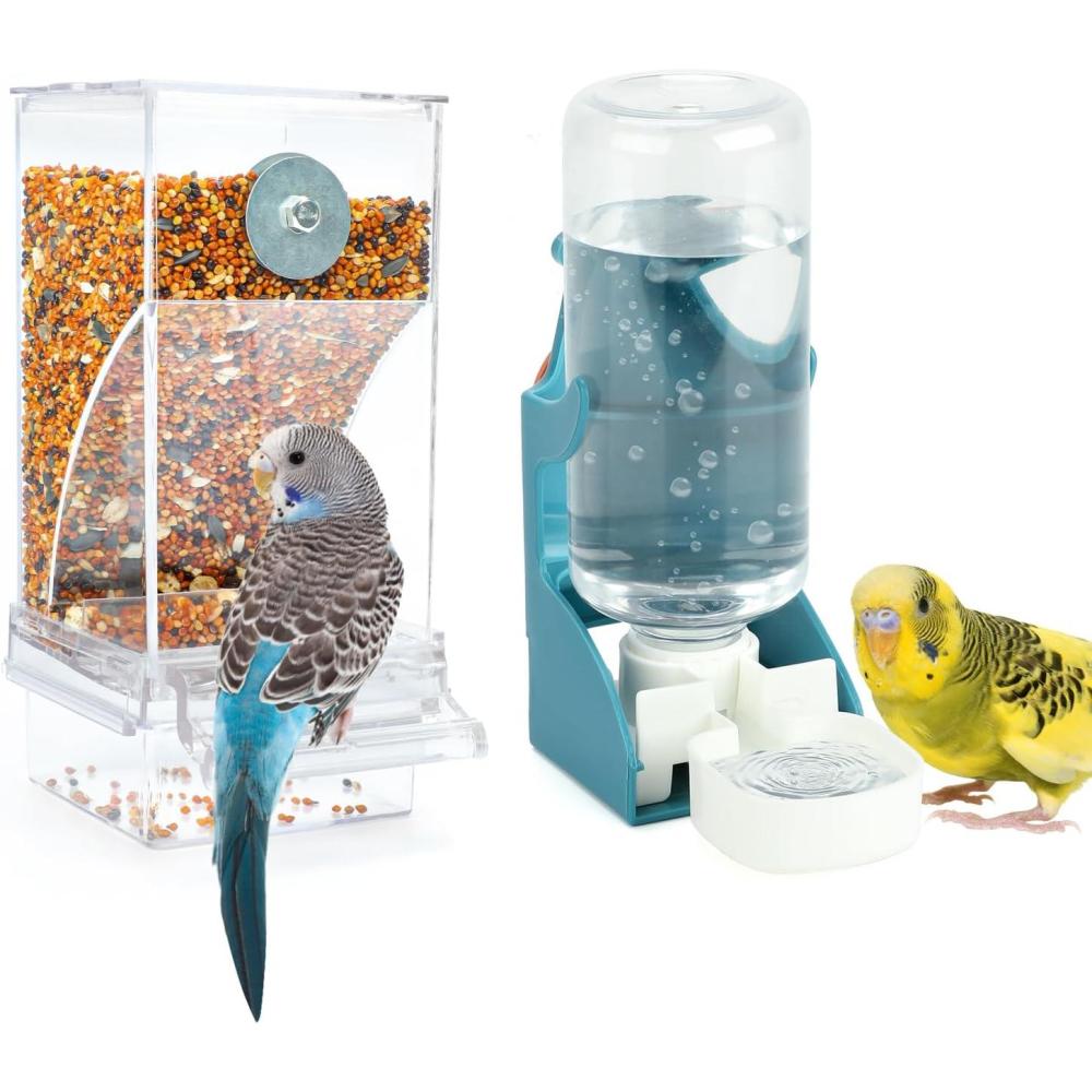 imageRypet No Mess Bird Water Feeder Dispenser Set Automatic Bird Feeder Transparent Food Container Cage Acrylic Parrot Feeders Accessories for Small Birds Parrot Cockatoo CanaryFeeder  Drinking Bottle