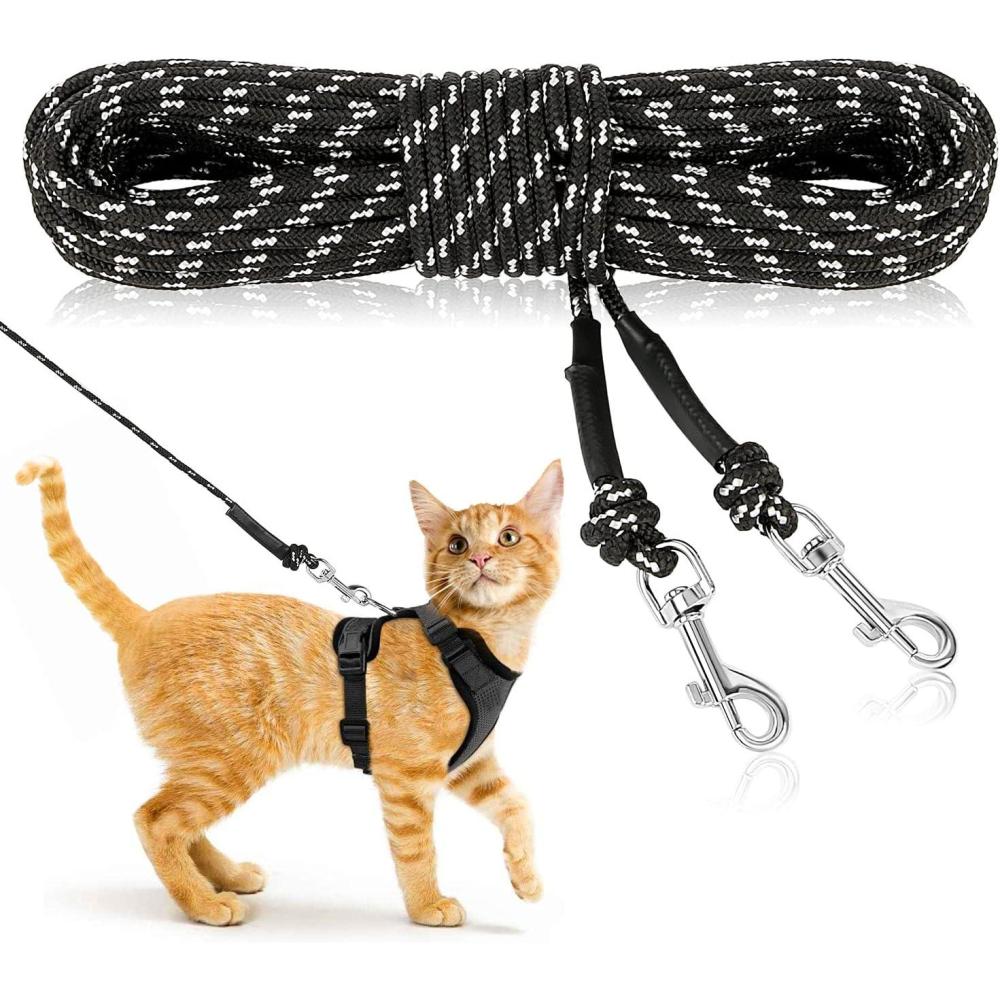 imageRypet Reflective Cat Long Leash  15 FT Escape Proof Walking Leads Yard Long Leash Durable Safe Personalized Extender Leash Traning Play Outdoor for Kitten Puppy Rabbit and Small AnimalsPurpleSBlack