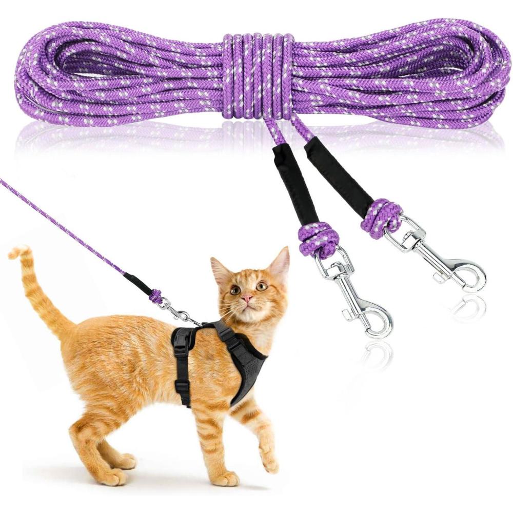 imageRypet Reflective Cat Long Leash  15 FT Escape Proof Walking Leads Yard Long Leash Durable Safe Personalized Extender Leash Traning Play Outdoor for Kitten Puppy Rabbit and Small AnimalsPurpleSPurple