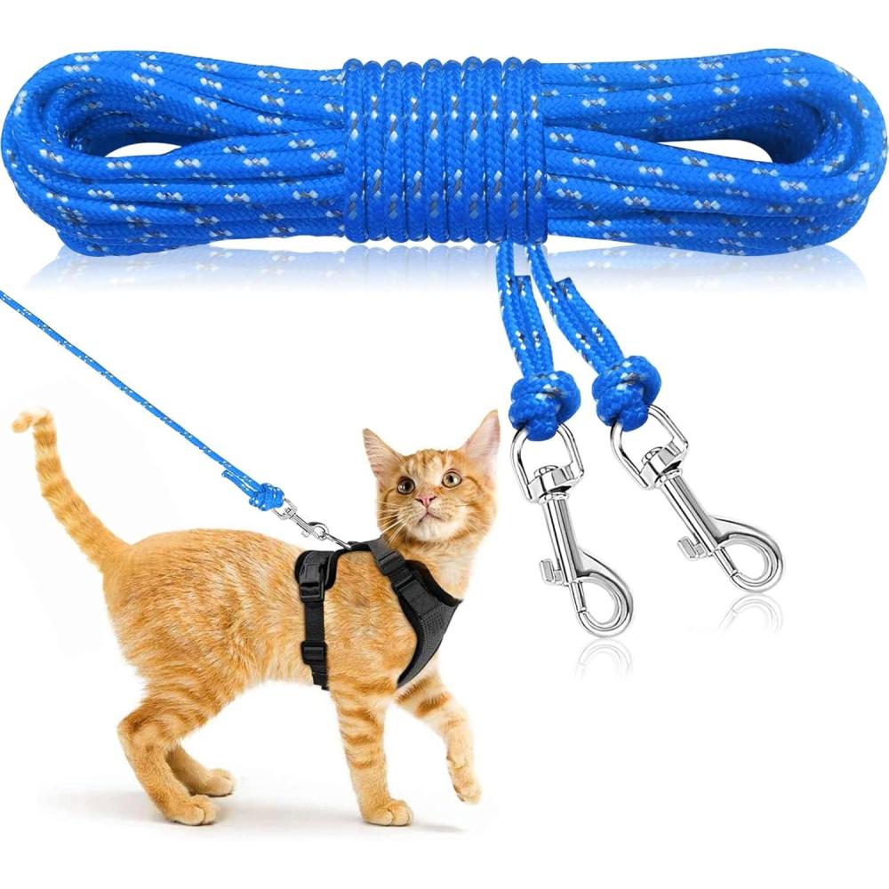 imageRypet Reflective Cat Long Leash  15 FT Escape Proof Walking Leads Yard Long Leash Durable Safe Personalized Extender Leash Traning Play Outdoor for Kitten Puppy Rabbit and Small AnimalsPurpleSBlue