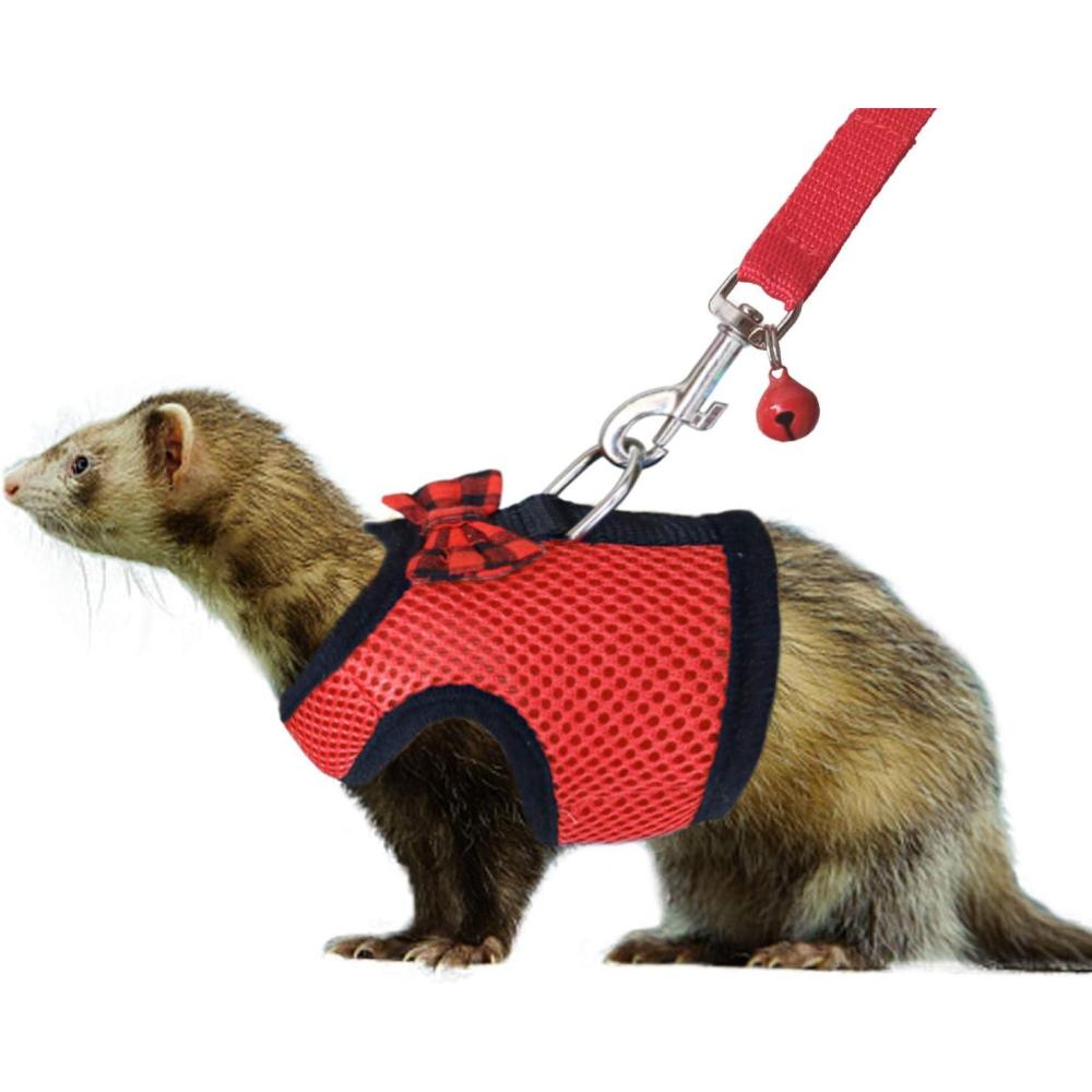 imageRypet Small Animal Harness and Leash  Soft Mesh Small Pet Harness with Safe Bell No Pull Comfort Padded Vest for Small Pet Pink SRed