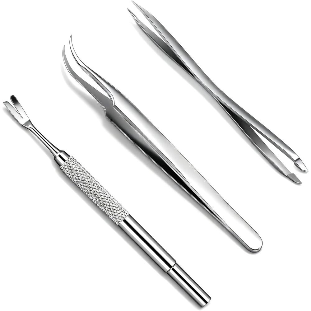 imageRypet Tick Remover Tool Set  Stainless Steel Tick Remover Kit for Cats Dogs and HumansPack of 3