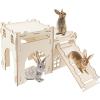 imageRypet Large Wooden Rabbit Castle Bunny House Sturdy Wood Bunny Castle with Stair Detachable Rabbit Hideaway Breathable Small Animal Indoor Playhouse for Rabbits Hamster Guinea Pig Chinchilla Ferret