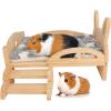 imageRypet Wooden Guinea Pig Bed with Stairs and Mat Cozy Small Animals Cushion Bed Detachable Small Pet Hut Habitats for Guinea Pig Dwarf Rabbit Chinchillas Hamster Ferret