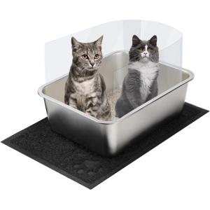 Rypet 1 Set Stainless Steel Litter Box，Rust Proof Metal Cat Litter Tray，Durable Kitten Litters Box with Cats Litter Scoop, Litters Pee Splash Guard and Cat Litter Mat，Easy to Clean(23.6″*15.8″*5.9″)(23.6″*15.8″*7.9″)