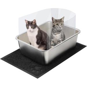 Rypet 1 Set Stainless Steel Litter Box，Rust Proof Metal Cat Litter Tray，Durable Kitten Litters Box with Cats Litter Scoop, Litters Pee Splash Guard and Cat Litter Mat，Easy to Clean(23.6″*15.8″*5.9″)(23.6″*15.8″*5.9″)