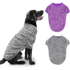 Rypet 2 Pack Large Dog Sweaters for Winter Dog Classic Knitwear Sweater Soft Thickening Warm Dogs Clothes for Medium Large Dogs(Purple+Grey)