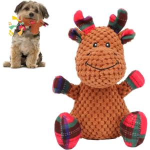Rypet 3 Pack Dog Christmas Toys Pet Stuffed Plush Toys Interactive Durable Dogs Chew Toys for Medium Small Dogs(Reindeer(1 Pack）)