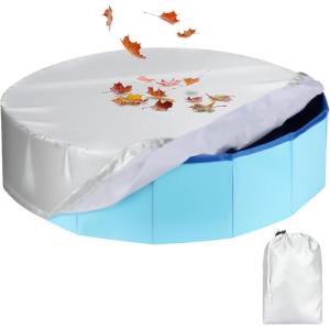 Rypet 71 inch Pet Pool Cover Foldable Round Dog Swimming Pool Covers Kiddie Pool Covers,Leak Proof Washable Kiddies Pet Small Paddling Bath Accessories for Dog Kiddie Pool Bathing Tub（Blue）(Silver)