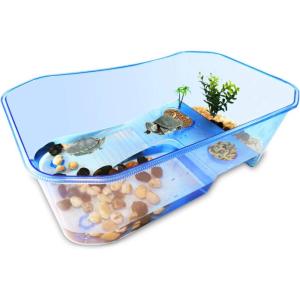 Rypet Baby Turtle Aquarium Tank Starter/ Accessories Kit – Reptile Terrariums Tortoise Habitat with UV Basking Light Lamp, Water Filter, Rocks, Small Plants for Frog Hermit Crab(Blue)