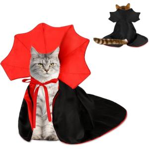 Rypet Cat Halloween Costume Halloween Cat Collar with Bells and Halloweens Pumpkin Hat Cats Costume Suit for Cats and Small Dogs(Cat Vampire Cloak)