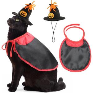 Rypet Cat Halloween Costume Halloween Cat Collar with Bells and Halloweens Pumpkin Hat Cats Costume Suit for Cats and Small Dogs(Pumpkin cape)