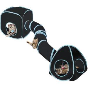 Rypet Cat Tunnels for Indoor Cats with Cube Tent, Interactive Collapsible Cat Tube and Foldable Cubes Playground for Hiding Hunting and Resting, Pet Tube with Bell for Kitten, Rabbit, Puppy, Ferret(Black)