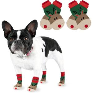 Rypet Christmas Dog Socks 2 Pairs – Non Slip Dog Grip Socks with with Adjustable Straps Traction Control for Hardwood Floor, Pet Paw Protector for Small Medium Large Dogs Large(Reindeer)