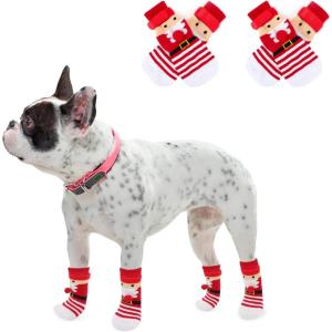 Rypet Christmas Dog Socks 2 Pairs – Non Slip Dog Grip Socks with with Adjustable Straps Traction Control for Hardwood Floor, Pet Paw Protector for Small Medium Large Dogs Large(Santa)