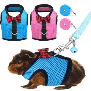 Rypet Guinea Pig Harness and Leash – Soft Mesh Small Animal Harness with Safe Bell, No Pull Comfort Padded Vest for Guinea Pigs, Ferret, Chinchilla and Similar Small Animals(2PCS (Blue & Pink))