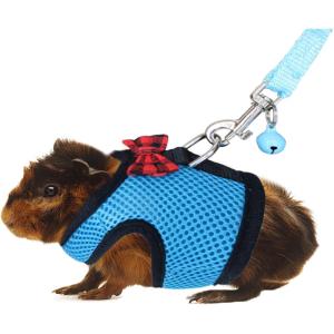 Rypet Guinea Pig Harness and Leash – Soft Mesh Small Animal Harness with Safe Bell, No Pull Comfort Padded Vest for Guinea Pigs, Ferret, Chinchilla and Similar Small Animals(Blue)