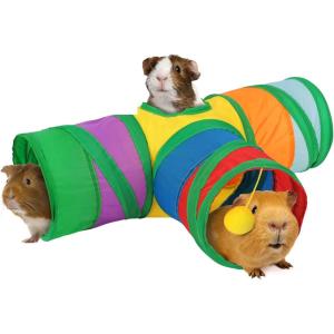 Rypet Guinea Pig Tunnels and Tubes Collapsible 2 Way and L-Type Tunnel with Interactive Ball Small Animal Activity Tunnel Hideaway Toys for Baby Rabbit Ferret Hamster Chinchilla Hedgehog(Rainbow)