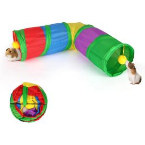 Rypet Guinea Pig Tunnels and Tubes Collapsible 2 Way and L-Type Tunnel with Interactive Ball Small Animal Activity Tunnel Hideaway Toys for Baby Rabbit Ferret Hamster Chinchilla Hedgehog(Colorful)