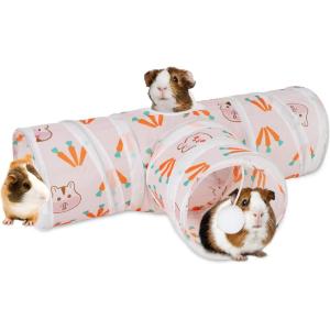 Rypet Guinea Pig Tunnels and Tubes Collapsible 2 Way and L-Type Tunnel with Interactive Ball Small Animal Activity Tunnel Hideaway Toys for Baby Rabbit Ferret Hamster Chinchilla Hedgehog(White)
