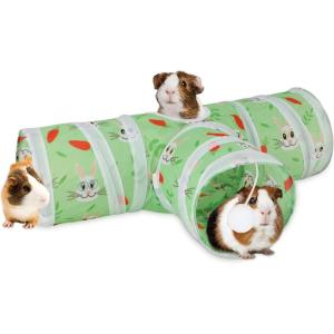 Rypet Guinea Pig Tunnels and Tubes Collapsible 2 Way and L-Type Tunnel with Interactive Ball Small Animal Activity Tunnel Hideaway Toys for Baby Rabbit Ferret Hamster Chinchilla Hedgehog(Green)