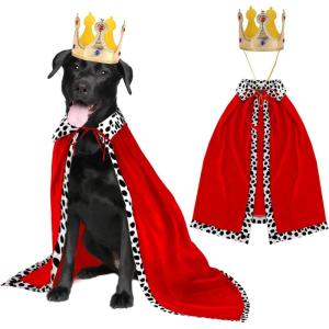 Rypet Halloween Dog King Costume, Dog Halloween Costumes Set with Cloak and Crown, Dogs King Cape for Large and Medium Dogs, Pet Outfit for Halloween Party King Queen Prince and Princess Cosplay XL(Large)