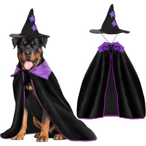 Rypet Halloween Dog Witch Costume, Dog Halloween Costumes Set with Cloak and Star Hat, Dogs Witches Cape for Large and Medium Dogs, Pet Outfit for Halloween Party Magician and Witch Cosplay L(X-Large)