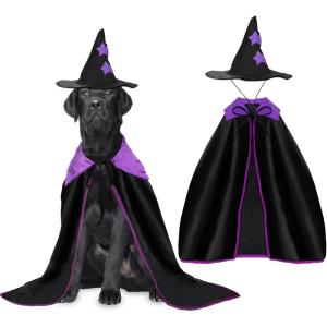 Rypet Halloween Dog Witch Costume, Dog Halloween Costumes Set with Cloak and Star Hat, Dogs Witches Cape for Large and Medium Dogs, Pet Outfit for Halloween Party Magician and Witch Cosplay L(Large)