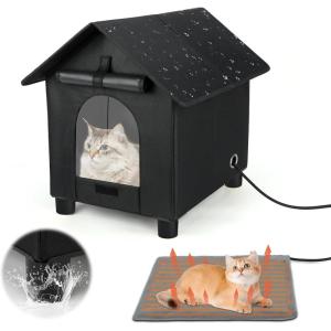 Rypet Heated Cat Houses for Outdoor Cats in Winter Waterproof, Elevated Heated Outdoor Cat House Insulated Outside Feral Pet House Shelter with Escape Door for Cats or Feral Cat Small