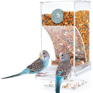 Rypet No Mess Bird Water Feeder Dispenser Set Automatic Bird Feeder Transparent Food Container Cage Acrylic Parrot Feeders Accessories for Small Birds Parrot Cockatoo Canary(Transparent)