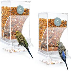 Rypet No Mess Bird Water Feeder Dispenser Set Automatic Bird Feeder Transparent Food Container Cage Acrylic Parrot Feeders Accessories for Small Birds Parrot Cockatoo Canary(Transparent-2 PCAK)