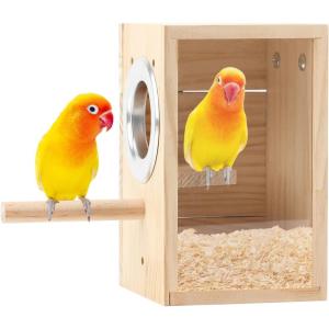 Rypet Parakeet Nesting Box Transparent Design, Thwartwise Bird Nest Breeding Box with Perch Wood Bird Cage House for Cockatiel Lovebirds Budgie Finch Parrotlets Canary S(Upright Bird Nest Box)